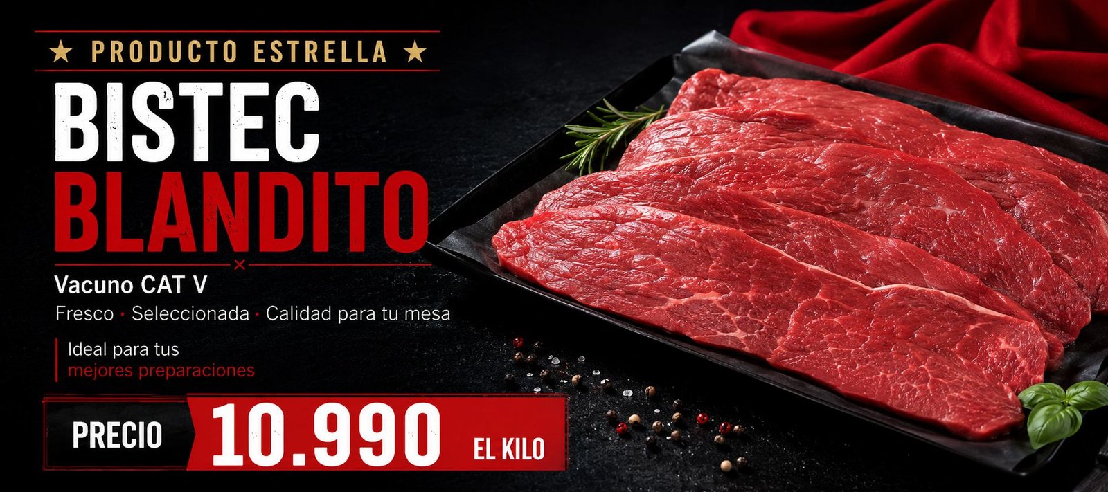 Bistec Blandito Vacuno Cat. V — $10.990 el kilo